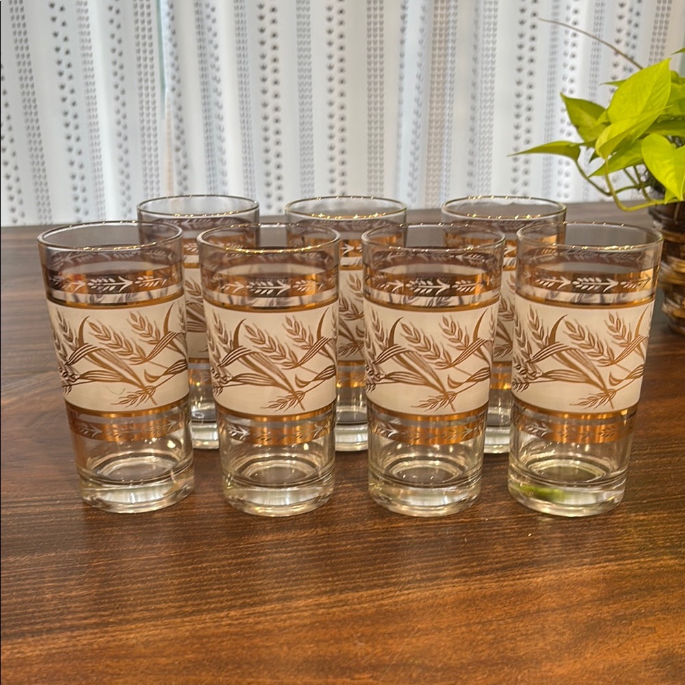 Vintage Libbey Glass MCM Harvest Wheat Amber Gold Tumbler